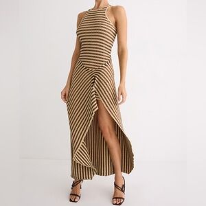 Nanushka Aliki Midi Dress Sleeveless High Low Striped Knit